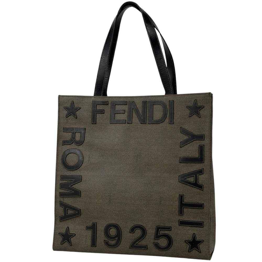 Fendi Logo Tote Bag Shoulder Canvas Brown